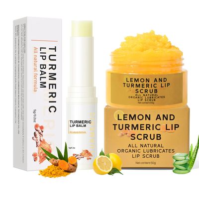 Freeorr Turmeric Lip Treatment Kit for Dark Lips, Sugar Lip Scrub&amp;Lip Balm for Smokers, Lip Exfoliator Scrub for Hydration Chapped and Cracked Peel Lips