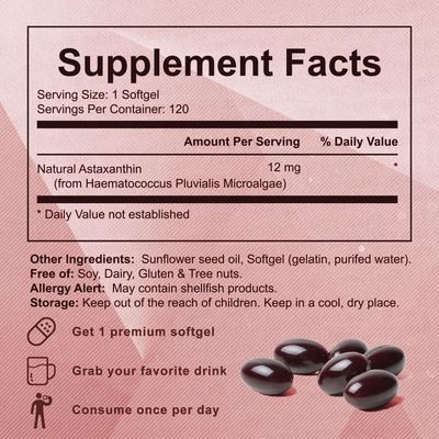 Rulinal Astaxanthin 12mg, Premium Astaxanthin Antioxidant Supplements, Supports Immune, Skin, Eye &amp; Joint Health-Non-GMO, Gluten-Free, 4 Month Supply, 120 Servings