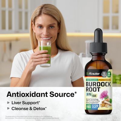BIO KRAUTER Burdock Root Tincture - Antioxidant Support Liquid Supplement - Burdock Root Extract - Alcohol and Sugar Free - Vegan Drops 2 Fl.Oz.