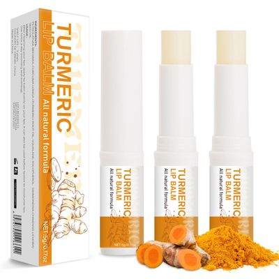 MUREND 3PCS Turmeric Lip Balm for Smokers Dark Lip Treatment with Turmeric oil, Help Fade Lip, Lip Exfoliator, Long-Lasting Natural Balm Moisturize &amp; Nourish Dry, Cracked, Dull, Reduce Fine Lines Lip