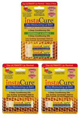 InstaCure 4-Pack | Vanilla Bean &amp; Vitamin E, Peppermint &amp; Vitamin E Lip Balm &amp; Sweet Vanilla Mint Lip Repair with Manuka Honey | Ultra-Moisturizing, Heals Chapped, Dry &amp; Cracked Lips Fast