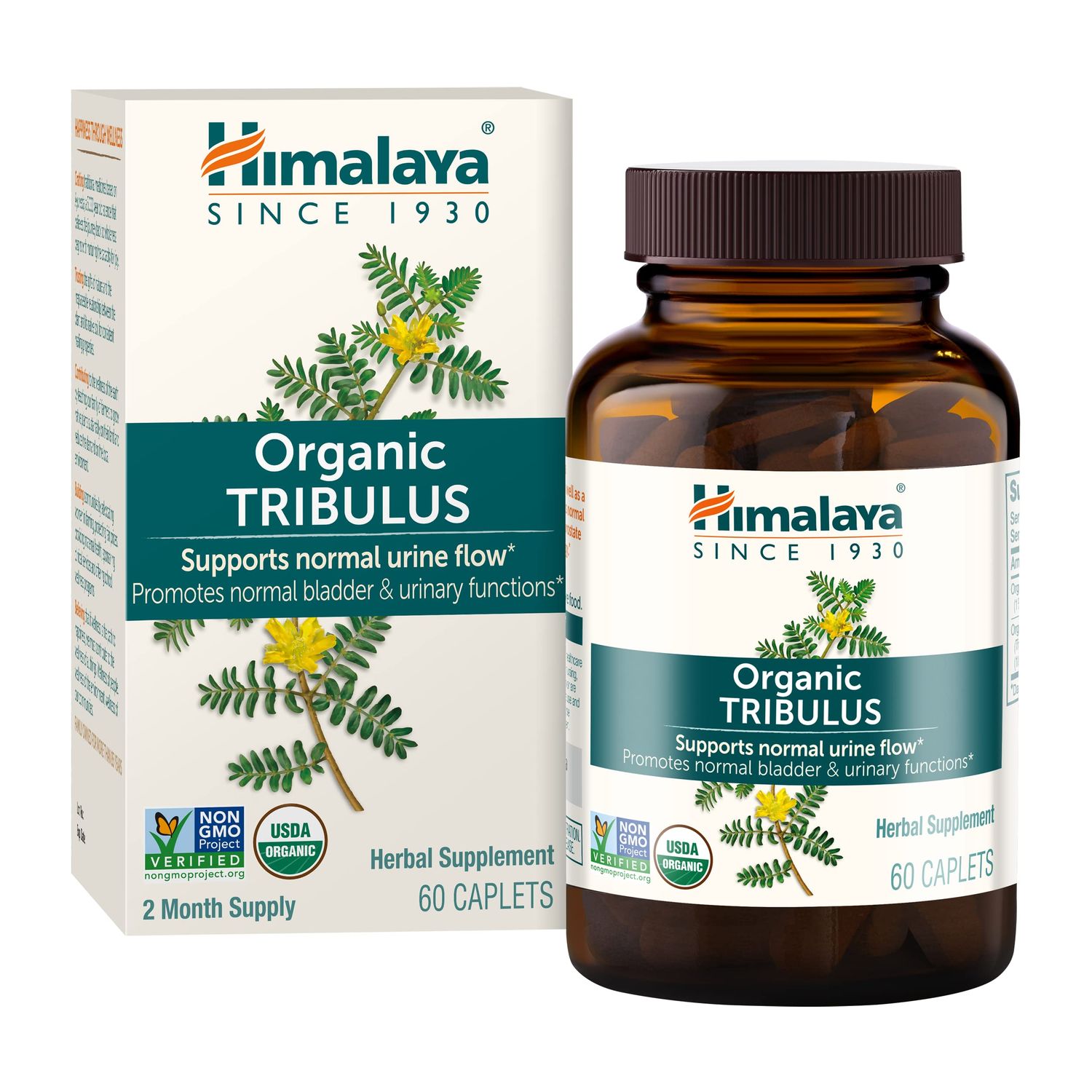 Himalaya Organic Tribulus Terrestris, Herbal Supplement for Urinary Support and Flow, Bladder Function, Prostate Support, Stamina, Male Energy, Non-GMO, USDA Organic, Vegan, 688 mg, 60 Caplets