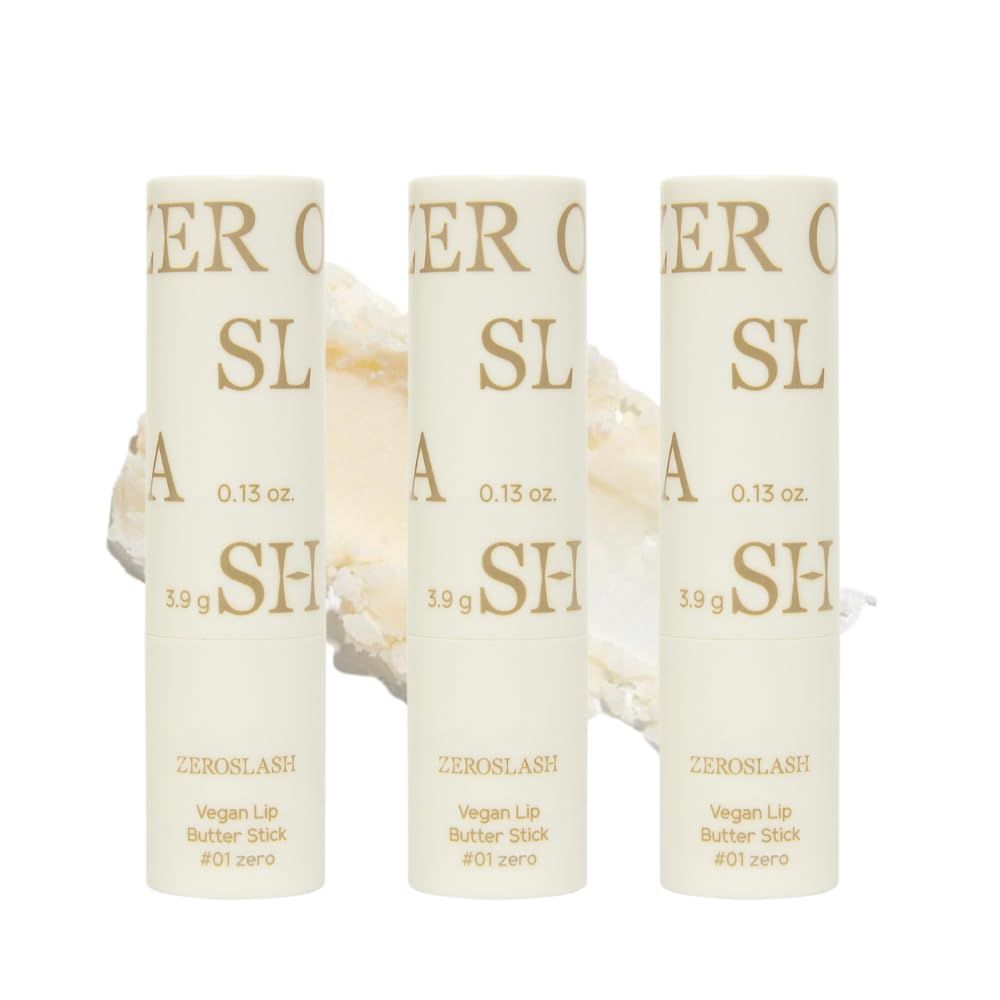 Zeroslash Vegan Lip Butter Stick with Shea Butter &amp; Squalane 0.13oz - Hydrating Lip Balm for Dry, Chapped Lips | Plant-Based Lip Care with 6 Natural Oils | Overnight Lip Mask | Pack of 3