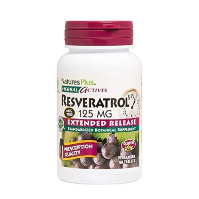 Natures Plus Herbal Actives Resveratrol, Extended Release - 125 mg, 60 Vegetarian Tablets - Gluten-Free - 30 Servings