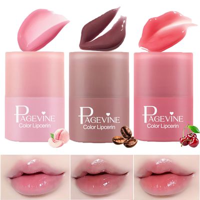 3 Color Moisturizing Lip Gloss, Lip Balm Tinted Plumping Butter Lip Balm Lip Mask, Hydrating Lip Tint for Hydration and Soft Lip with Fruit Essence (Pink)
