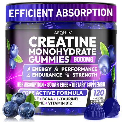 AEQNJV Creatine Gummies Monohydrate Complex for Men &amp; Women, 9000MG Creatine Pre-Workout Supplement Enhance Muscle Strength Recovery Cognitive Health &amp; Memory, 120 Gummies Sugar Free Vegan Non-GMO
