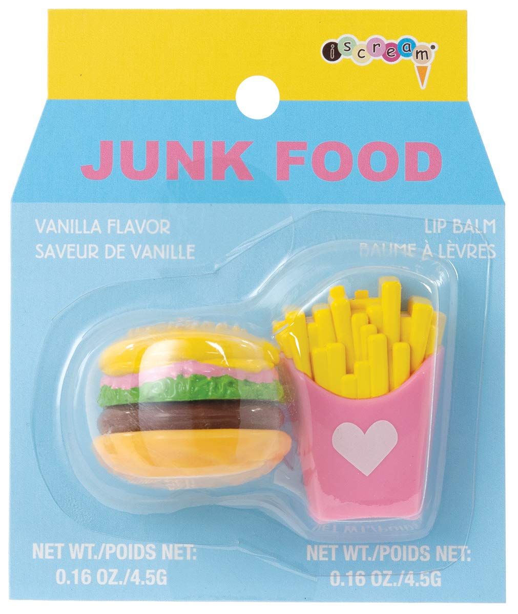 iscream Junk Food Burger and Fries Shaped Vanilla Scented Lip Balm Set