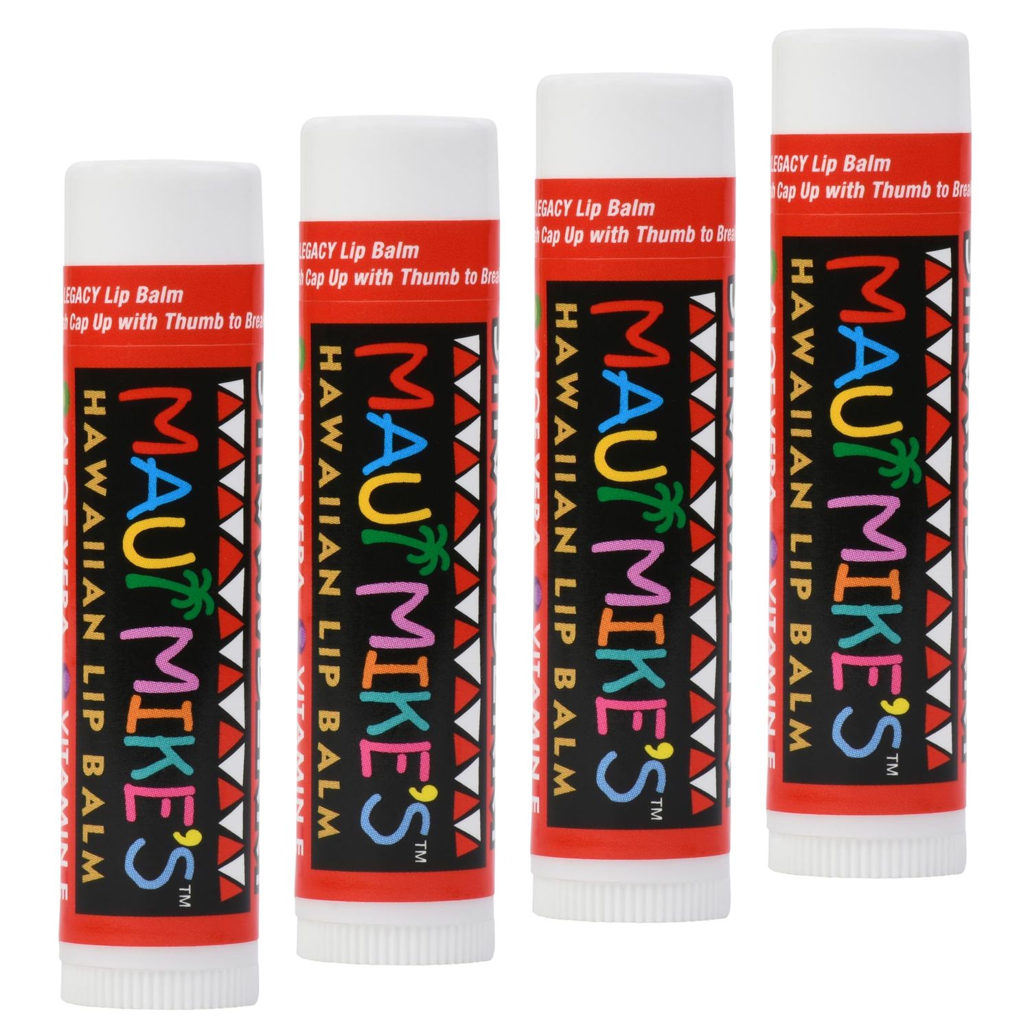 MAUI MIKE&#39;S Best Tasting Lip Balm STRAWBERRY (4 PACK) Contains Aloe Vera,Vitamin E and Beeswax. Glides on Smooth Like the Perfect Wave. Great for Chapped Lips. Non Waxy.