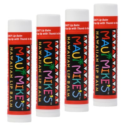 MAUI MIKE&#39;S Best Tasting Lip Balm STRAWBERRY (4 PACK) Contains Aloe Vera,Vitamin E and Beeswax. Glides on Smooth Like the Perfect Wave. Great for Chapped Lips. Non Waxy.