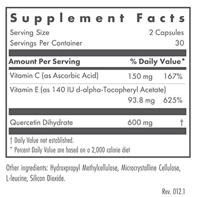 Nutricology Quercetin 300 Dietary Supplement - Immune Support, Stabilized with Antioxidants, Bioflavonoid, Mast Cell, Hypoallergenic, Delayed-Release, Vegetarian Capsules - 60 Count