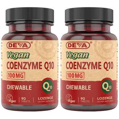 DEVA Vegan Vitamins Coenzyme Q10 100mg - Potent &amp; Affordable in One Bottle - Chewable, 90 Tablets, (Pack of 2)