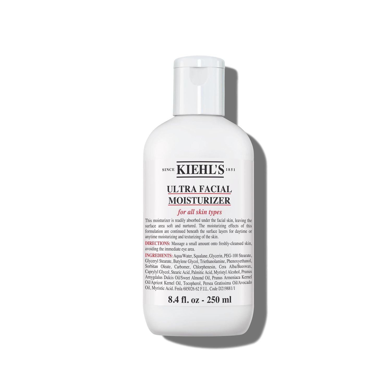 Kiehl&#39;s Ultra Facial Moisturizer, for Easy Daily Hydration, Infused with Squalane and Glycerin, Replenishes Moisture Barrier and Softens Skin, Suitable for All Skin Types, Fragrance-Free - 8.4 fl oz