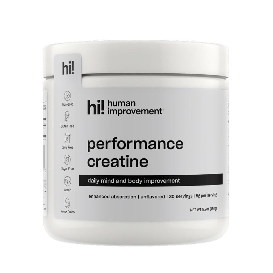 Human Improvement Performance Creatine Powder | Micronized Creatine Monohydrate for Women and Men | Enhanced Absorption to Support Mind and Body Performance &amp; Boost Cellular Health | 30 Servings