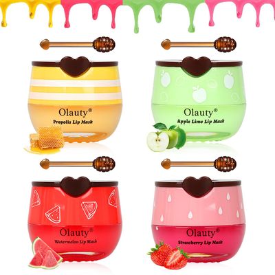 4 PCS Bee Lip Balm Lip Mask Honey Pot,Strawberry&amp;Honey&amp;Watermelon&amp;Apple Lime Lip Sleeping Mask,Hydrating Prevention Dry Lip Care,Moisturizing Lip Mask Overnight Reduces Lip Lines