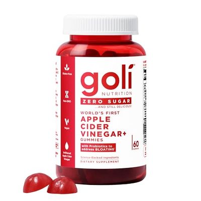 Goli Zero Sugar Apple Cider Vinegar Gummies - Vitamin B12, Probiotics to Address Bloating. No Artificial Sweeteners, No Sugar Alcohols. Vegan, Plant Based, Non-GMO, Gluten-Free &amp; Gelatin Free. (1)