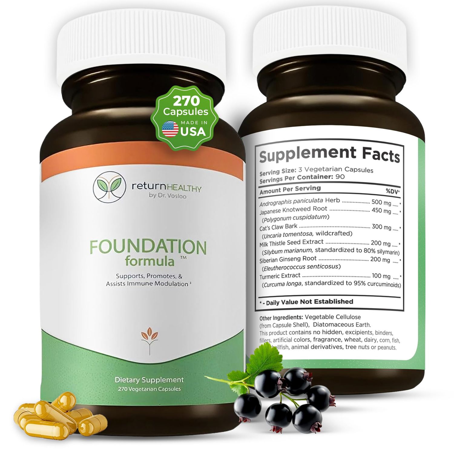 Return Healthy Foundation Formula | Tick Immune Support Supplement | with Japanese Knotweed Root, Cat&#39;s Claw, Milk Thistle | Resveratrol Supplement | Non-GMO, All-Natural &amp; Vegetarian, 270 Capsules