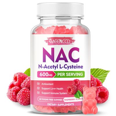 MEENCCD NAC Gummies, N Acetyl Cysteine 600mg, NAC Supplement for Antioxidants &amp; Immune Support, Lung &amp; Liver Health, Sugar-Free, Natural Raspberry Flavor, 60 Count