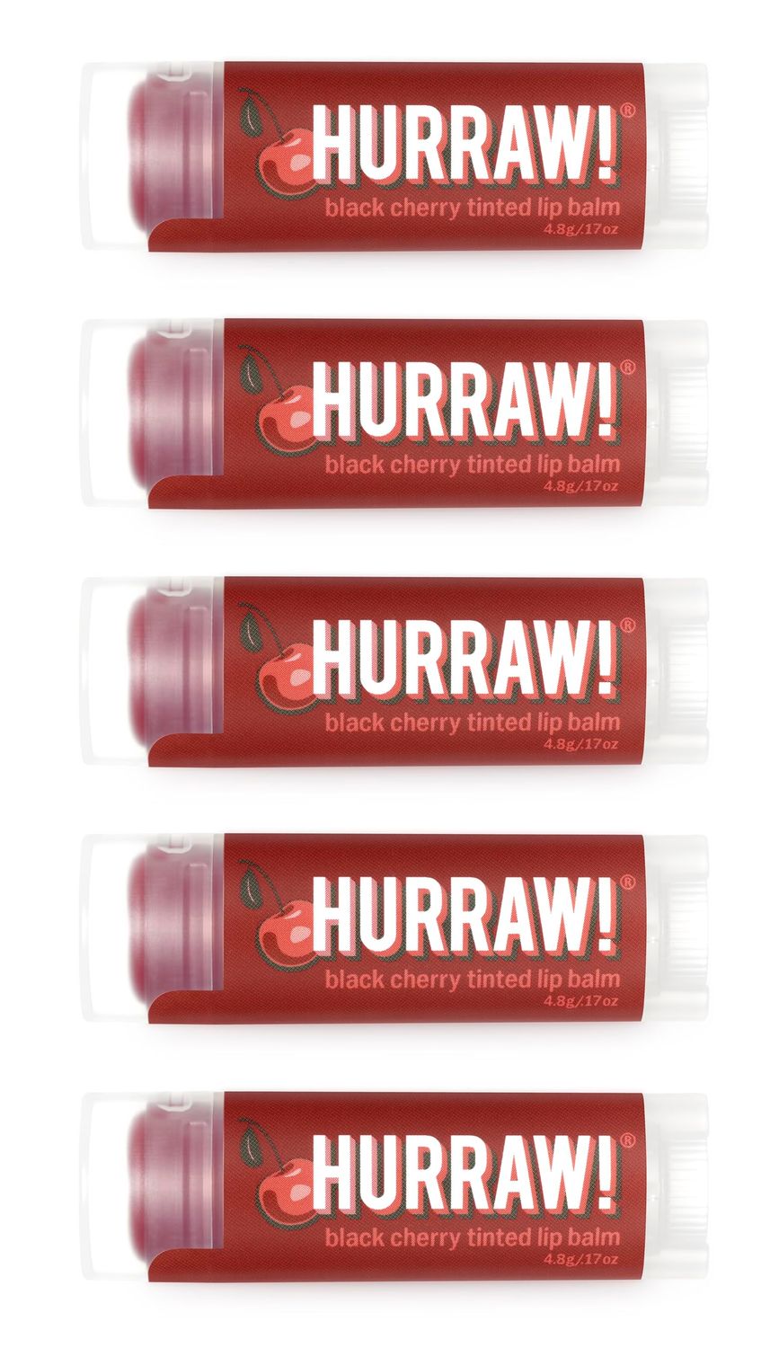 Hurraw! Black Cherry Tinted Lip Balm, 5 Pack: (Sheer Red Tint) Organic, Certified Vegan, Cruelty and Gluten Free. Non-GMO, 100 Natural Ingredients. Bee, Shea, Soy and Palm Free. Made in USA