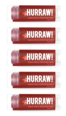 Hurraw! Black Cherry Tinted Lip Balm, 5 Pack: (Sheer Red Tint) Organic, Certified Vegan, Cruelty and Gluten Free. Non-GMO, 100 Natural Ingredients. Bee, Shea, Soy and Palm Free. Made in USA
