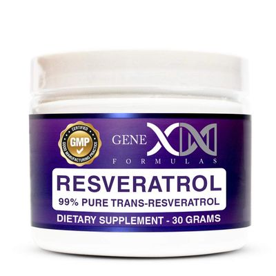 GENEX Trans Resveratrol 1000mg Serving 99 Pure Micronized Pharmaceutical Grade Trans-Resveratrol Powder 30 Servings or 30Grams 1Gram Per Day 30-Day Supply Made in a GMP &amp; NSF Certified Facility