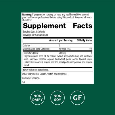 Standard Process Inc. Chlorophyll Complex - Immune Support, Antioxidant Activity, Skin Health and Hair Health Support with Vitamin A, Sunflower Lecithin, Buckwheat, Spanish Moss - 60 Softgels