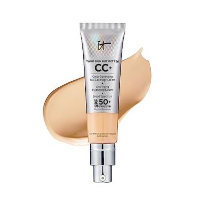 IT Cosmetics CC Cream (Medium) - Full-Coverage Foundation With SPF 50, Color Corrector &amp; Anti-Aging Serum, Formulated With Niacinamide &amp; Hyaluronic Acid, Natural Finish, 1.08 fl oz