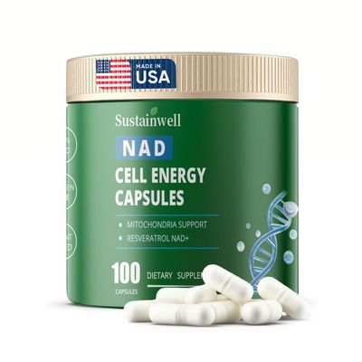 NAD Supplement: Cellular Energy Brain Health Support Anti Aging Antioxidant Vegan Non GMO with Quercetin and Resveratrol 500mg for Men Women 100 Capsules