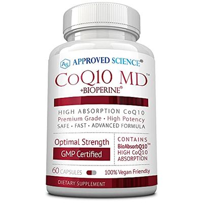 Approved Science CoQ10 MD - Extra Strength 300mg Pure CoQ10 with BioPerine for Faster Absorption - Optimal Support - 60 Vegan Capsules