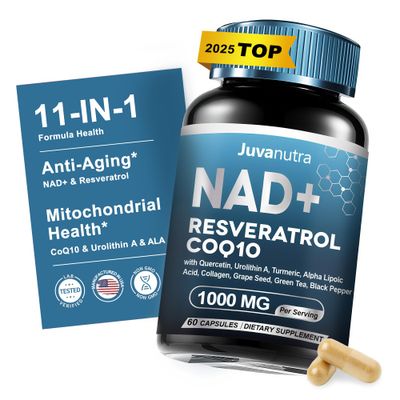 11-in-1 NAD Resveratrol Supplement - Liposomal with CoQ10, Urolithin A, ALA &amp; Turmeric - Supports Anti-Aging, Cell Regeneration, Energy &amp; Focus NAD Supplement for Women &amp; Men - 60 Capsules