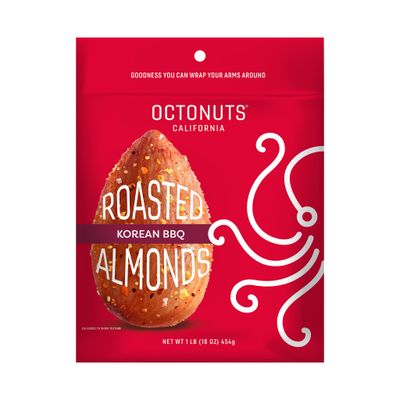 Octonuts Dry Roasted Korean BBQ Almonds (16oz) Healthy Snack for Adults and Kids - Plant Protein with Fiber, Calcium, and Iron - Low Carb, Low Calorie - Non-GMO and Gluten-Free