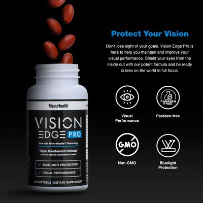 VISION EDGE PRO Eye Supplement for Athletes; Formula with Lutein, Zeaxanthin, and Meso-Zeaxanthin, Eye Supplements Omega 3, Essential Carotenoids for Eyes - (90 Softgels, 3 Month Supply)