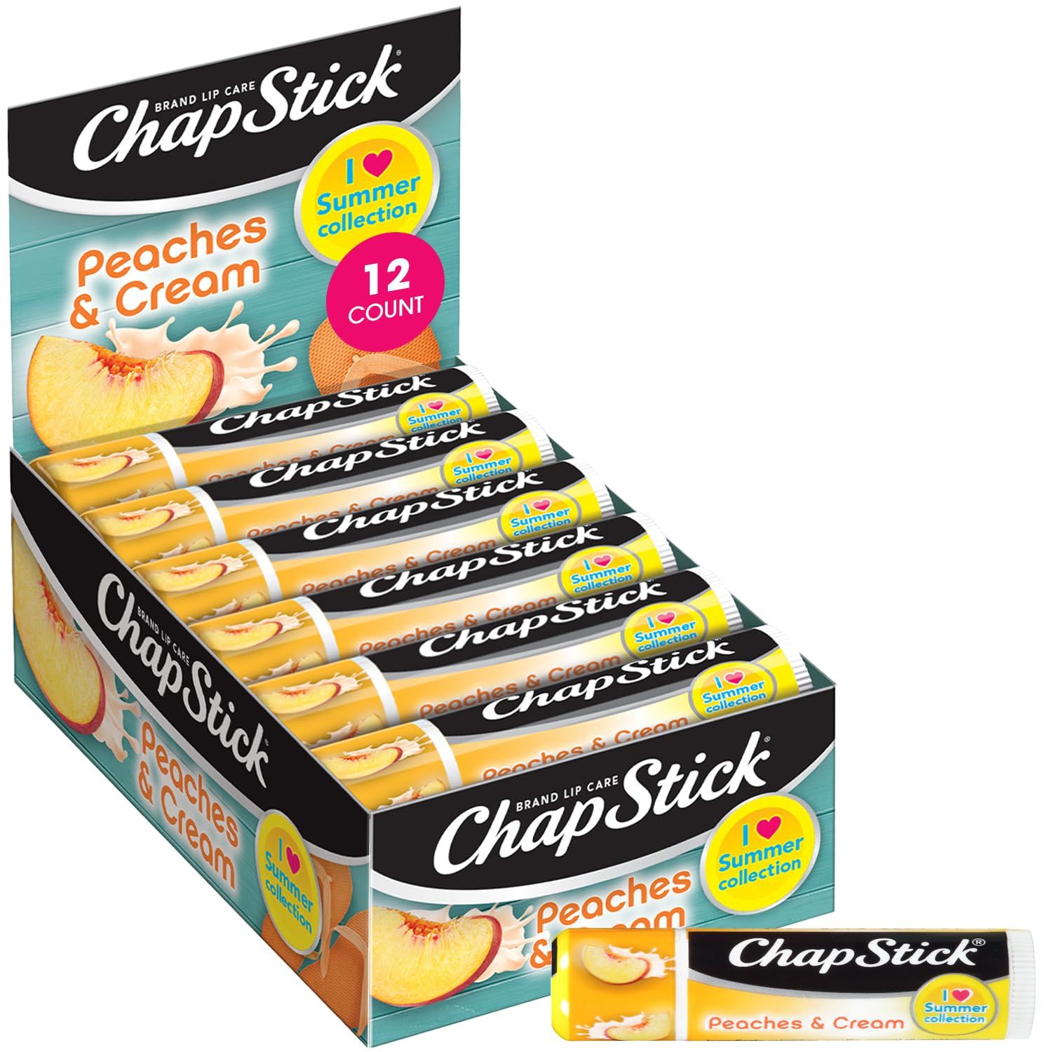ChapStick Bulk Lip Balm, Peaches &amp; Cream, 12-Pack - Juicy Sweet &amp; Creamy Moisturizer for Dry Lips, 0.15 Oz