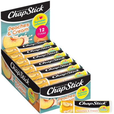 ChapStick Bulk Lip Balm, Peaches &amp; Cream, 12-Pack - Juicy Sweet &amp; Creamy Moisturizer for Dry Lips, 0.15 Oz