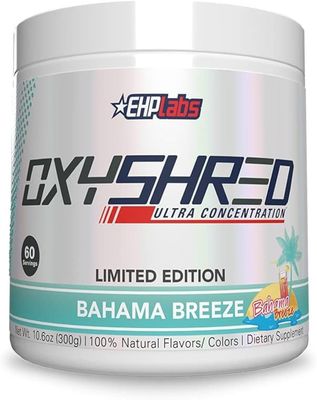 EHP Labs OxyShred Pre Workout Powder - Preworkout Powder with L Glutamine &amp; Acetyl L Carnitine, Energy Boost Drink - Bahama Breeze, 60 Servings