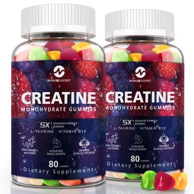 NLMUBR LUCKSIT Creatine Monohydrate Gummies - 5g for Men &amp; Women, Creatine Gummies Mixfruit Taste with Taurine for Muscle Gain &amp; Strength, Muscle Builder, Energy Boost, Pre Workout Supplement, 160pcs