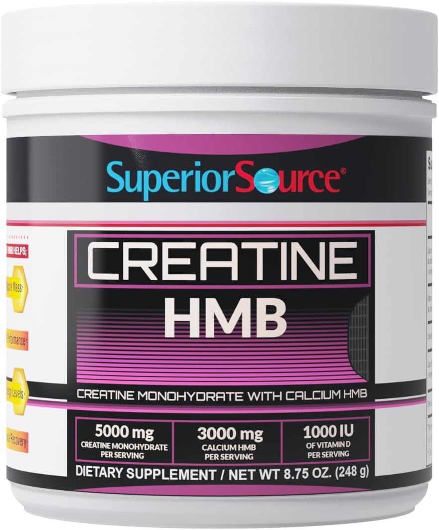 Superior Source Creatine HMB - Creatine Monohydrate for Muscle, Recovery &amp; Exercise Support - Dye-Free - Unflavored, 8.75 oz