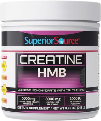 Superior Source Creatine HMB - Creatine Monohydrate for Muscle, Recovery &amp; Exercise Support - Dye-Free - Unflavored, 8.75 oz