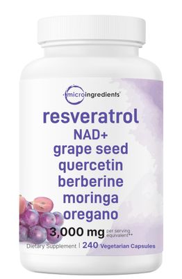 Resveratrol NAD Supplements for Women &amp; Men 3,000mg, 240 Veggie Capsules | NMHN Supplement Alternative | 11-in-1 Antioxidant Blend of Quercetin, Moringa, &amp; More | Immune, Heart, &amp; Brain Support
