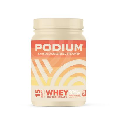 Podium Nutrition Whey Protein Powder, Vanilla Ice Cream, 22g Protein Per Serving with Digestive Enzymes, Whey Protein Isolate &amp; Concentrate, Gluten Free, Low Carb, Low Sugar &amp; Soy Free, 15 Servings