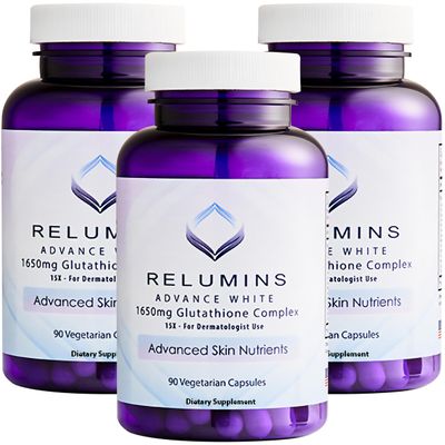 Relumins L-Glutathione Complex 1650mg - Antioxidant Support with Alpha Lipoic Acid, NAC, L-Methionine, Vitamin E - Halal &amp; cGMP Certified, Skin Health Supplement - 90 Vegetarian Capsules x 3 Bottles