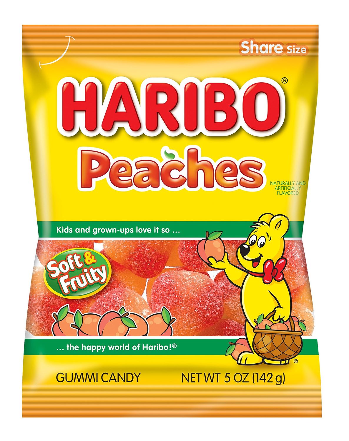 HARIBO Gummi Candy, Peaches Gummy Candy, 5 Ounce Share Size Bags (Pack of 12) Delicious Soft &amp; Chewy Sweet Snacks, Fruity Peach Flavor