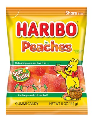 HARIBO Gummi Candy, Peaches Gummy Candy, 5 Ounce Share Size Bags (Pack of 12) Delicious Soft &amp; Chewy Sweet Snacks, Fruity Peach Flavor