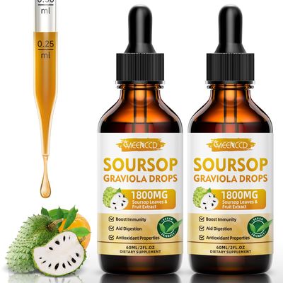 MEENCCD (2 Pack) Soursop Graviola Liquid Drops 1800mg, Natural Antioxidant, Cell Support &amp; Regeneration, Immune Boost, Soursop Bitters Liquid, Sugar-Free, Non-GMO, Vegan, Orange Flavor, 4 FL OZ