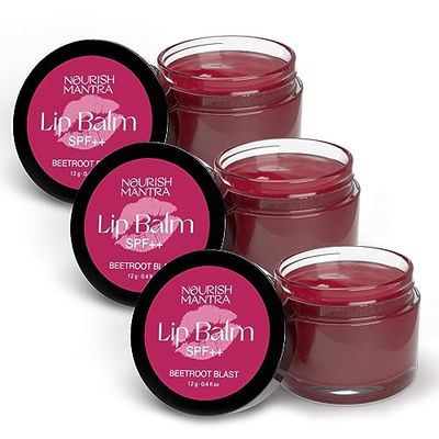 Nourish Mantra Beetroot Blast Lip Balm with SPF | Made with Olive oil, Shea Butter, Vitamin E and Avocado Oil | For Dry, Chapped &amp; Dark Lips | Best for Both Women and Men | 12g (Pack of 3, Beetroot)