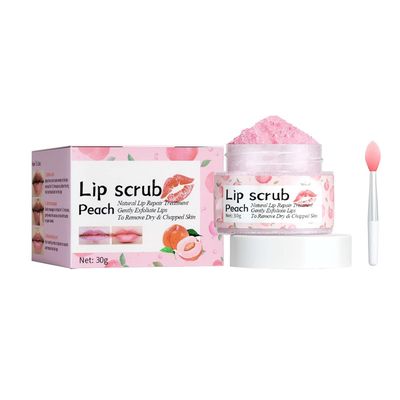 Lip Scrub, Lip Scrubs Exfoliator and Moisturizer with Lip Brush, Natural Gentle Lip Treatment, Peach Sugar Lip Scrub for Dry, Cracked and Dark Lips