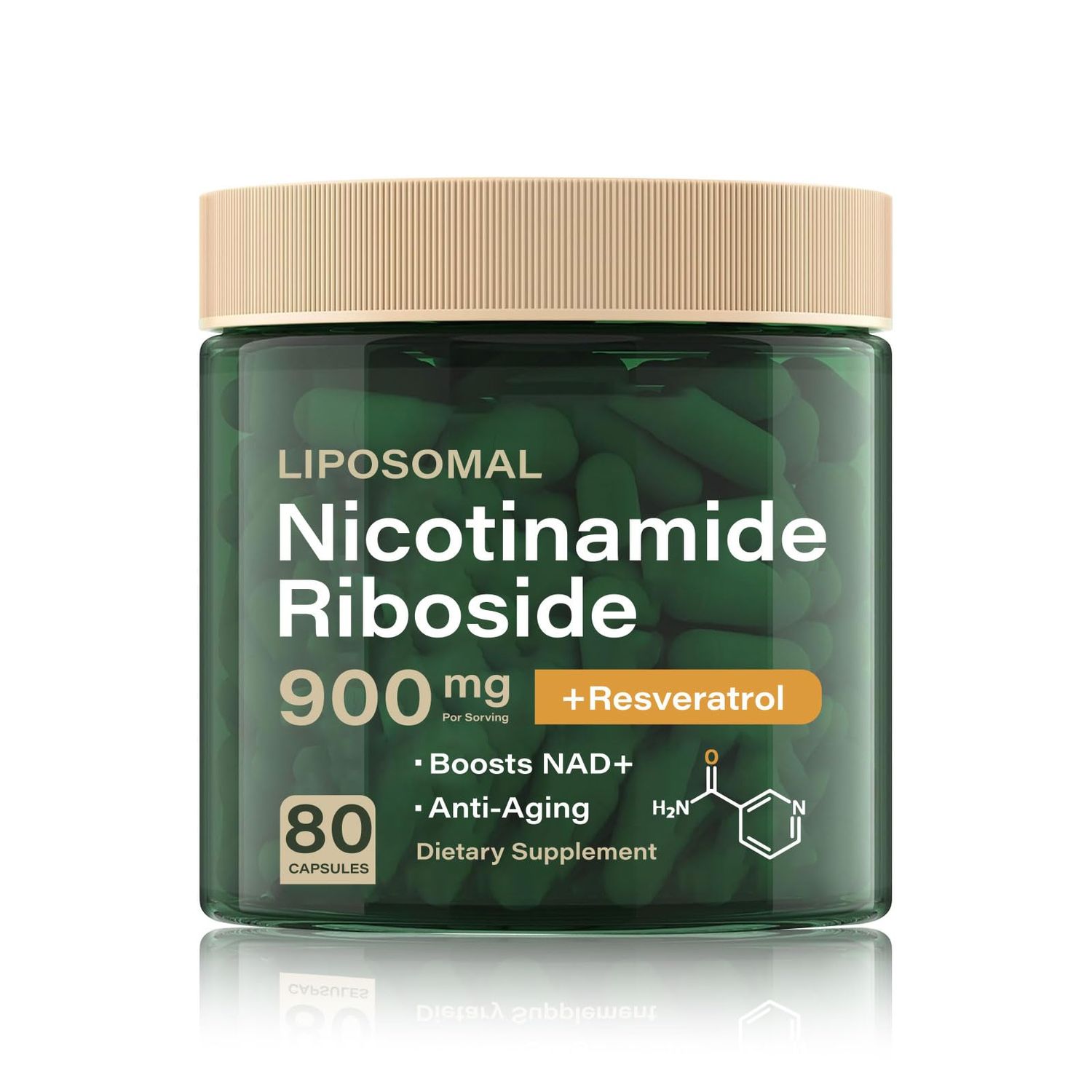 HHerbionix 100 Pure NAD Resveratrol Supplement 36000mg/Bot, 500mg Liposomal Nicotinamide Riboside, 150mg Organic Resveratrol, 250mg Quercetin /2Capsules, Antioxidants Supplement, Safe&amp; Hypoallergenic