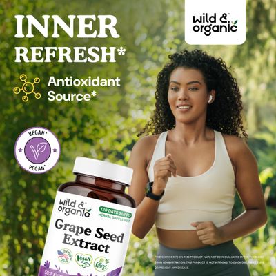 Wild & Organic Grape Seed Extract Capsules - 20,000 mg Strength Grapeseed Extract Equivalent - 95 Polyphenols - 400 mg per Serving - 120 Vegan Capsules - 4 Month Supply - Non-GMO