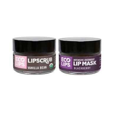 Eco Lips Vanilla Bean Lip Sugar Scrub &amp; Blackberry Intensive Overnight Lip Repair Mask Duo - 100 Organic Lip Care Treatment - Gently Exfoliate, Polish, &amp; Repair Dry, Flaky Lips