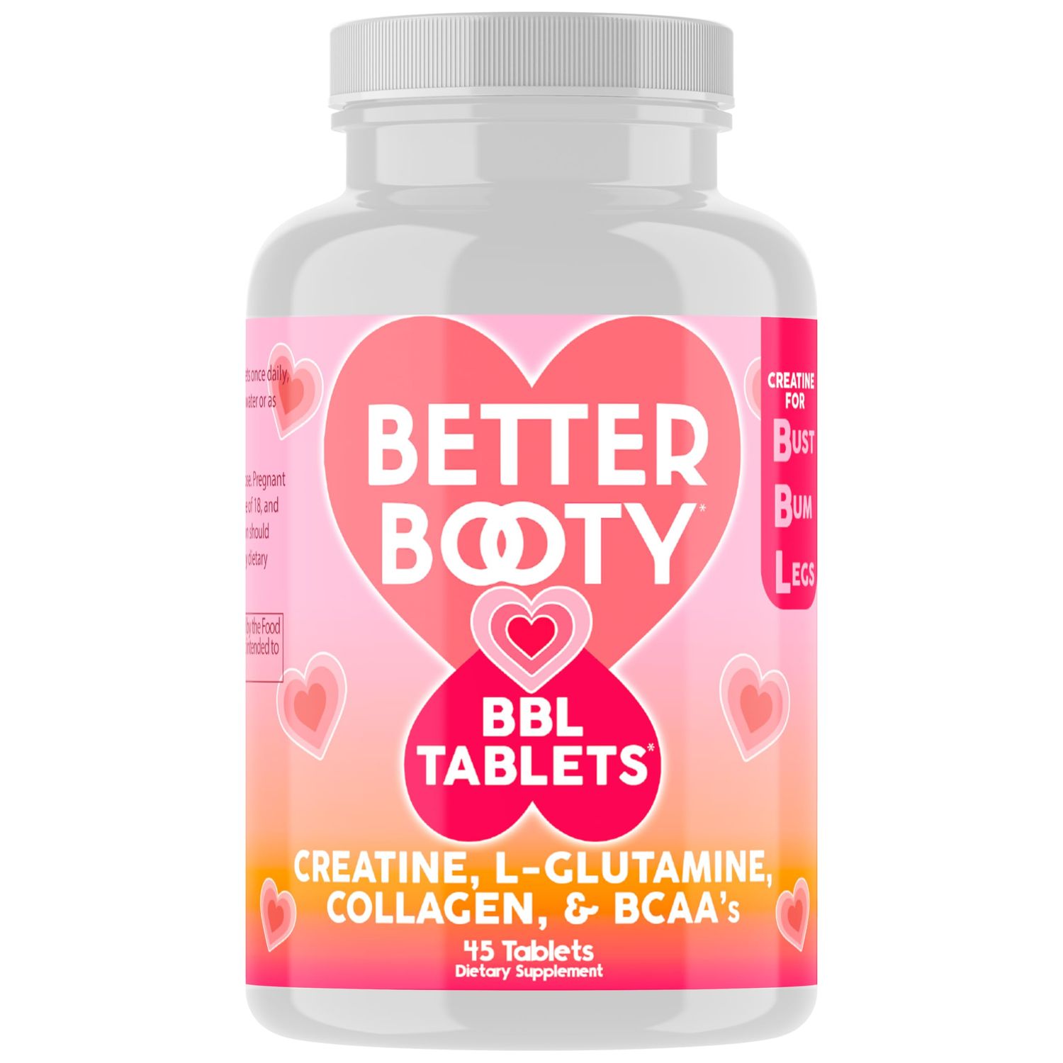 Angry Supplements Better Booty Creatine Tablets for Women, Creatine Monohydrate Pills w. L-Glutamine, Collagen, BCAA&#39;s Hydration Blend for Energy Focus Workout Fitness Support (45ct)