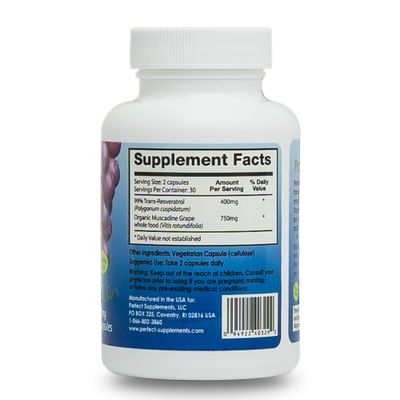 Perfect Supplements - Perfect ResGrape Resveratrol MAX - 60 Capsules - Trans-Resveratrol &amp; Organic Muscadine Grapes - Promotes Anti-Aging
